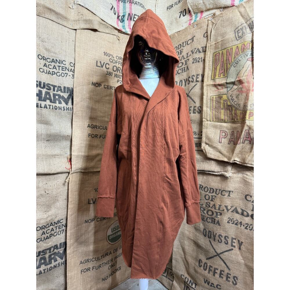 Mono B Melissa Hoodie Open Front NEW Womens M Brown Fleece Long Oversized Pocket